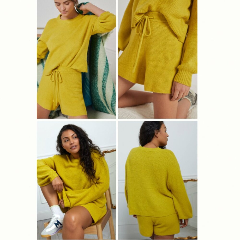 Anthropologie Mustard Yellow Knit Sweater & Shorts Set